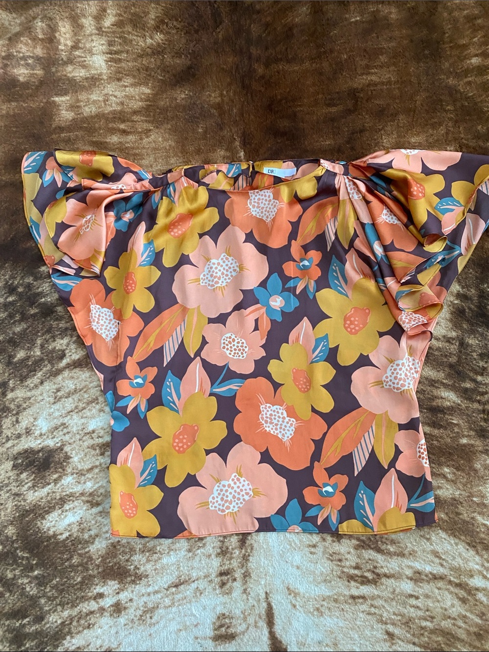 DR2 Orange Floral Ruffled Blouse